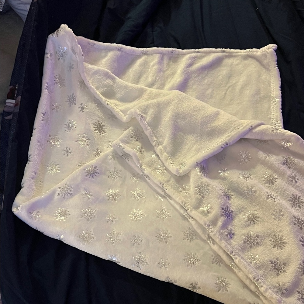 White Blanket with Silver Snowflakes